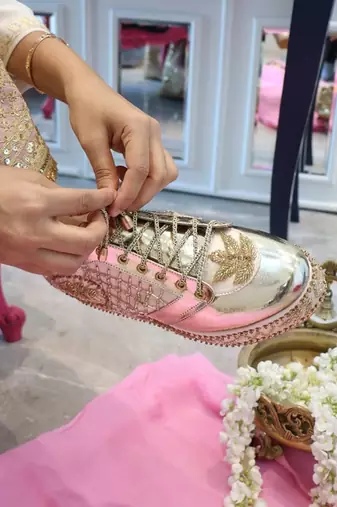 Gold bridal platform sneaker wedges - customized wedding shoes