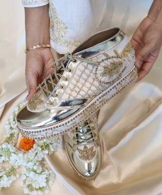 Gold bridal platform sneaker wedges - customized wedding shoes 4