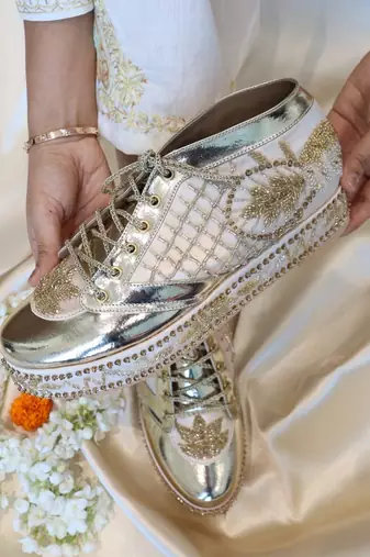 Gold bridal platform sneaker wedges - customized wedding shoes