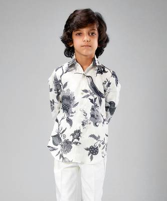 Ivory linen printed shirt 1