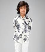 Ivory linen printed shirt