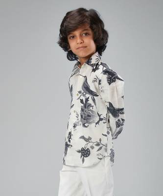 Ivory linen printed shirt 2