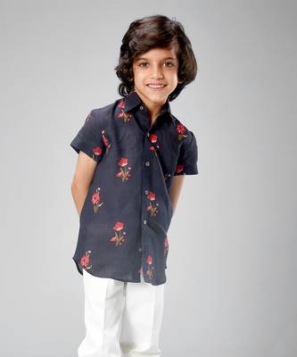 Black linen printed shirt 1