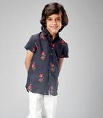 Black linen printed shirt