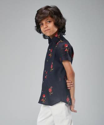 Black linen printed shirt 2