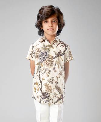 Ivory linen printed shirt 1