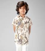 Ivory linen printed shirt