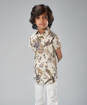 Ivory linen printed shirt 2