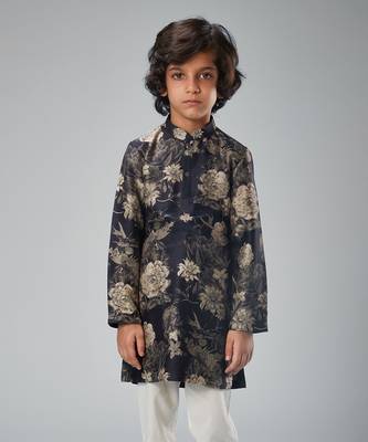 Black chanderi printed kurta set 1