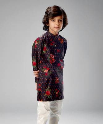 Black chanderi printed red roses kurta set 2