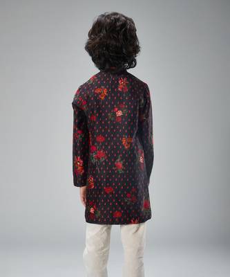Black chanderi printed red roses kurta set 3