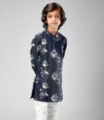 Black chanderi flower printed kurta set