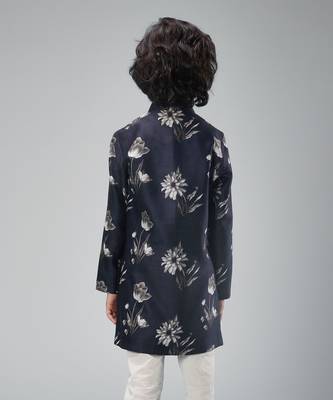 Black chanderi flower printed kurta set 3