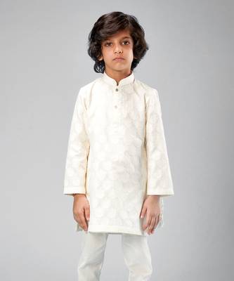 Ivory chanderi embroidered kurta set 1