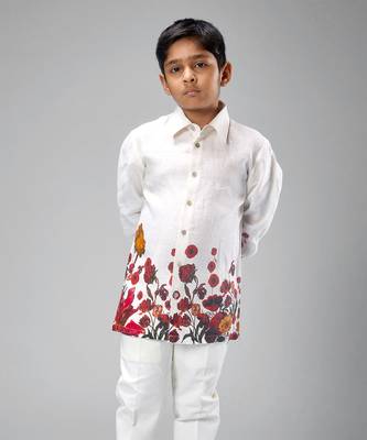 Ivory linen printed shirt 1