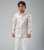 Ivory linen printed swan shirt