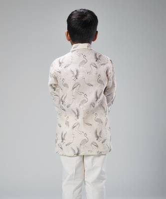 Ivory linen printed swan shirt 3