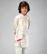 Ivory chanderi swan printed kurta set
