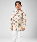 Ivory linen big flower printed shirt