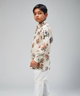 Ivory linen big flower printed shirt 2