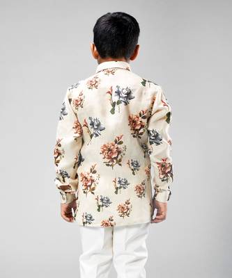 Ivory linen big flower printed shirt 3