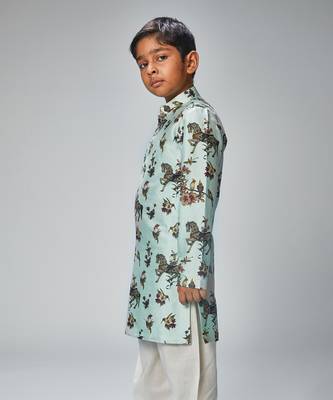 Aqua chanderi horse printed kurta pajama 2