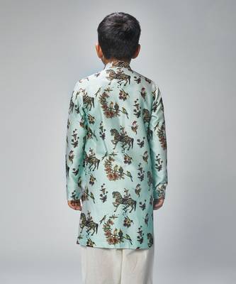 Aqua chanderi horse printed kurta pajama 3