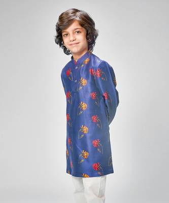 Blue chanderi flower printed kurta set 1