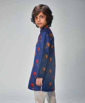 Blue chanderi flower printed kurta set 2
