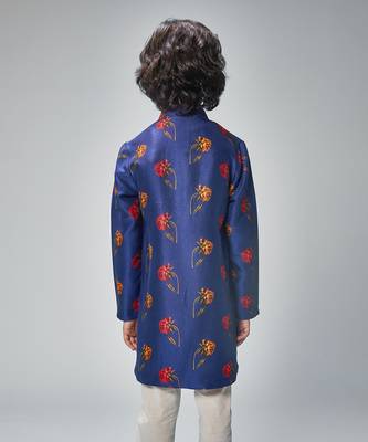 Blue chanderi flower printed kurta set 3