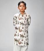 Ivory chanderi horse printed kurta pajama set
