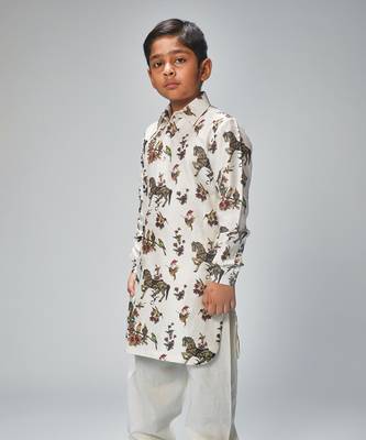 Ivory chanderi horse printed kurta pajama set 2