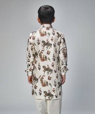 Ivory chanderi horse printed kurta pajama set 3