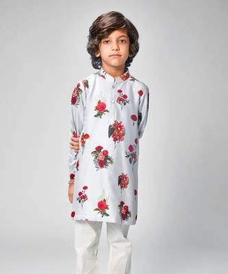 Powder blue chanderi flower printed kurta set 1