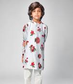 Powder blue chanderi flower printed kurta set