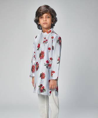 Powder blue chanderi flower printed kurta set 2
