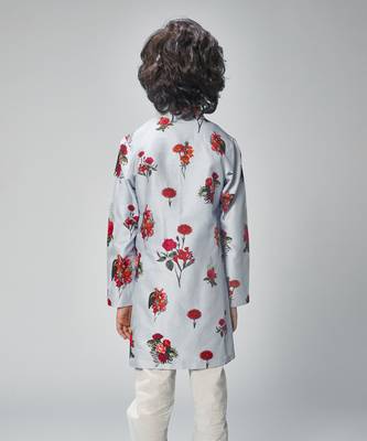 Powder blue chanderi flower printed kurta set 3