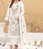 Cream color embroideried faux georgette semi stitched salwar suit