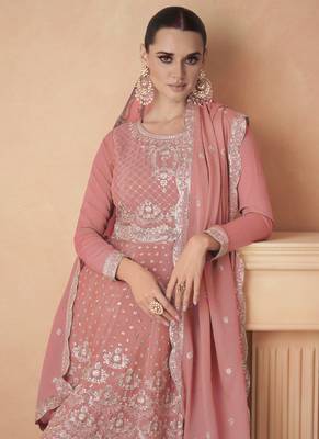 Peach chiffon embroidery designer redymade suit 2