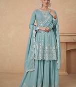 Sky blue chiffon embroidery designer redymade suit