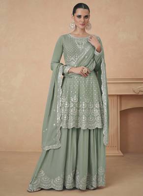 Pista green chiffon embroidery designer redymade suit 1