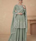Pista green chiffon embroidery designer redymade suit