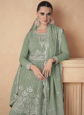 Pista green chiffon embroidery designer redymade suit 2