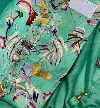 Women's turquoise green cotton floral printed salwar kameez with dupatta 2