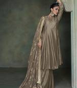 Beige pure silk embroidery party wear salwar suit