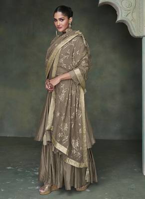 Beige pure silk embroidery party wear salwar suit 2