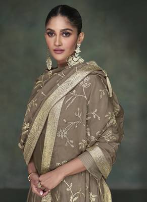 Beige pure silk embroidery party wear salwar suit 3