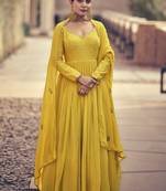 Yellow georgette embroidery party wear salwar suit