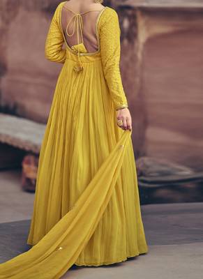 Yellow georgette embroidery party wear salwar suit 2