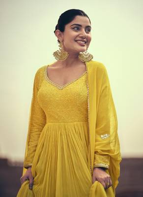 Yellow georgette embroidery party wear salwar suit 3